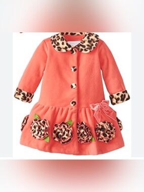 Bonnie Baby Coral Coat with Leopard Trim